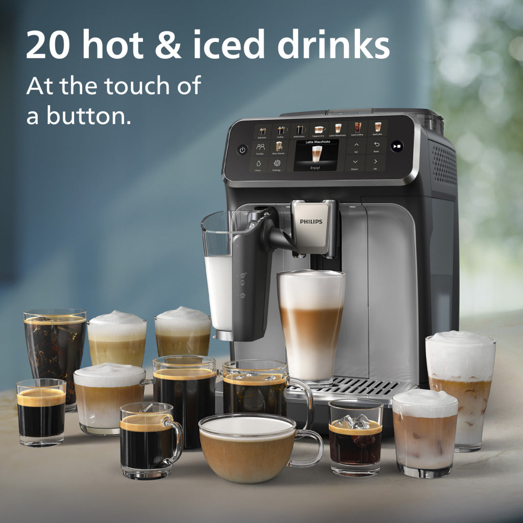 Espressomaschine Series 5500 EP5546/70 – LatteGo Milchsystem, 20 Heiße und Kalte Kaffeespezialitäten, Mit SilentBrew, QuickStart, Schwarz/Silber