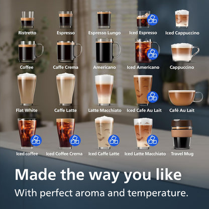 Espressomaschine Series 5500 EP5546/70 – LatteGo Milchsystem, 20 Heiße und Kalte Kaffeespezialitäten, Mit SilentBrew, QuickStart, Schwarz/Silber